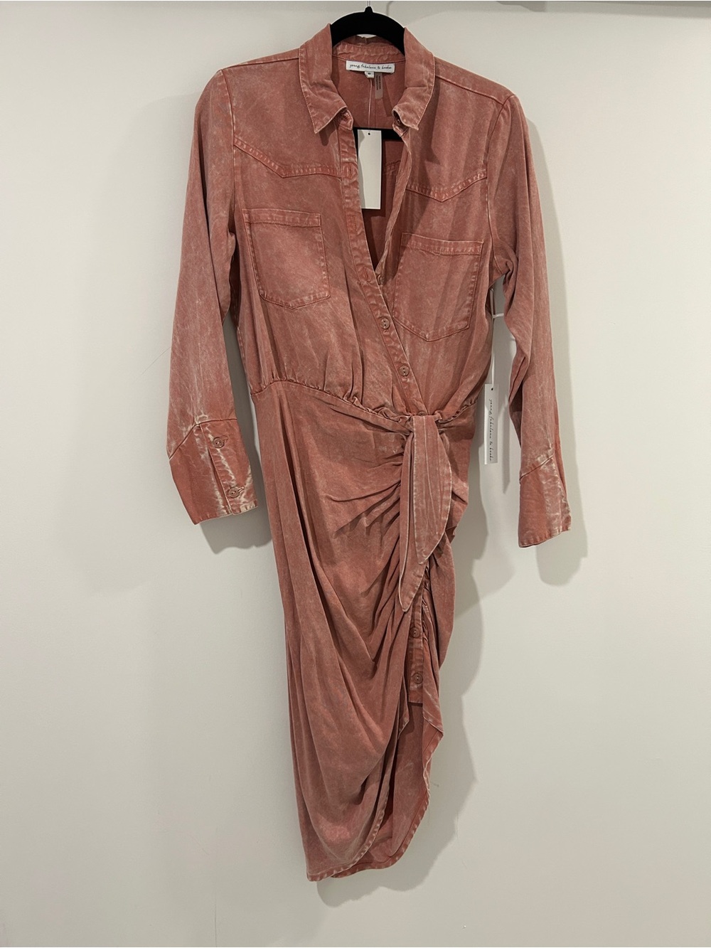 Young Fabulous & Broke Washed Rose Shirt Dress with Side Tie Size S